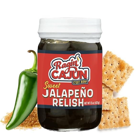 Sweet Jalapeno Relish - 15 oz Jar, All Natural - Spicy Sweet Louisiana Condiment for Dips, Hot Dogs, Sanwiches, Salads & More by Ragin' Cajun