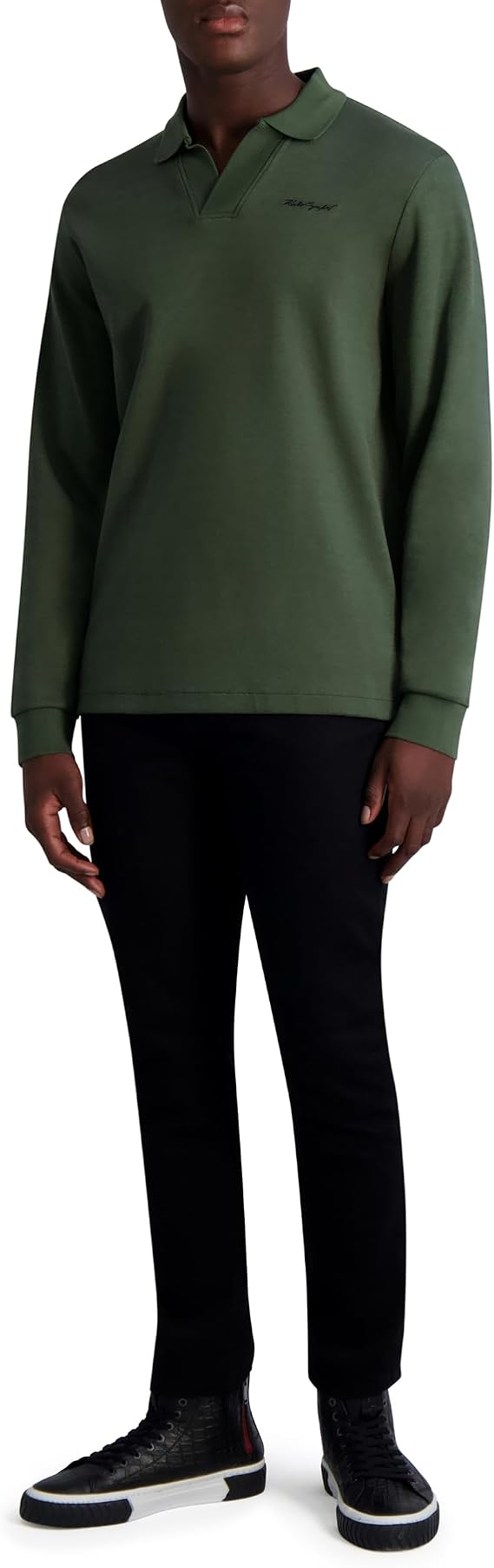 Karl Lagerfeld Men's Signature Logo Long Sleeve Polo Top