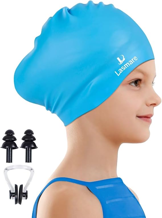 Silicone Swim Cap for Kids with Long Hair, 3 Sizes for Toddlers, Children & Teens Age 115, Waterproof Swimming Hat for Girls & Boys