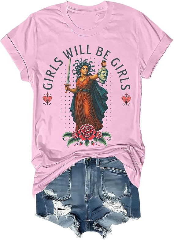 Girls Will Be Girls Shirt V Neck Vintage Feminism Print Casual Feminist Shirts for Women
