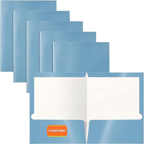 Better Office Products 2 Pocket Glossy Laminated Light Blue Paper Folders, Letter Size, Lt. Blue Paper Portfolios Box of 25 Light Blue Folders
