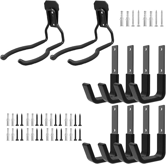 String Trimmer Hanger 2 Pcs (Power Tool Hanger) and Heavy Duty Garage Utility Hooks 8 Pcs (Small)