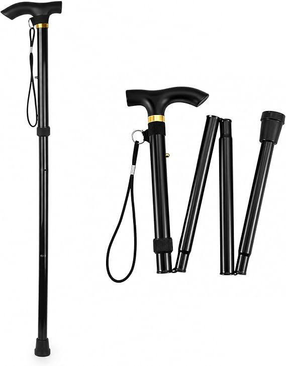 Plastific Walking Stick, Easy Adjustable Height Folding Extendable Walking Cane, Lightweight Flexible and Durable Walking Aid Mobility Aid Collapsible Walking Stick