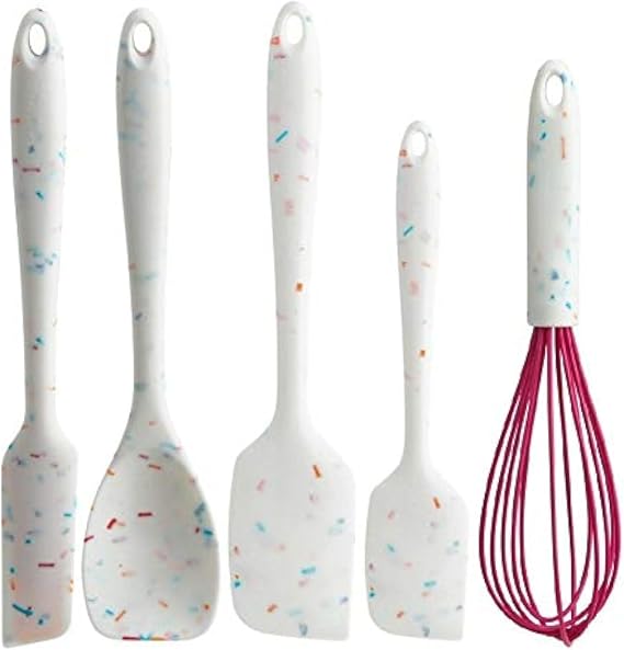 Trudeau White Confetti 5pc Silicone Spatula, Spoonula & Whisk Set