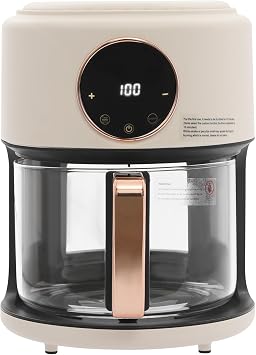 3.81Qt Air Fryer, Portable Glass Air Fryer Compact Smart Air Fryer Oven 8 Preset Modes with Digital Display Fast Preheat for Home Kitchens, Restaurants, Family Gatherings, Outdoor Picnics (White)