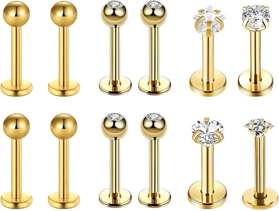 12PCS Gold Tragus Piercing Jewellery, Lip Piercing Jewellery Tragus Earrings Flat Back Nose Stud Piercings Nose Stud Flat Back Lip Studs Labret Bars