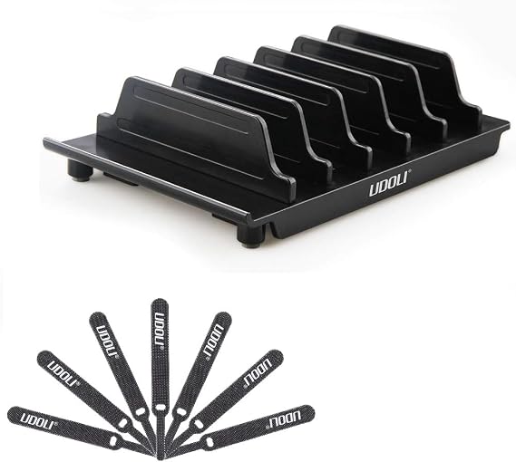 Adjustable Multi Device Organizer Dock Stand Holder, 50 PCS Reusable Cable Ties, Cell Phone Stand for iPhone Samsung Galaxy, Cable Organizer Tool Perfect for Home, Office and Workshop Hook