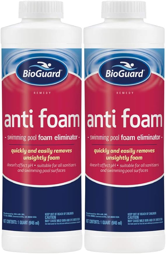 BioGuard Anti Foam Swimming Pool Foam Eliminator, 1 Quart, 2 Pack | pH-Neutral Suitable for all Sanitizers and Swimming Pool Surfaces