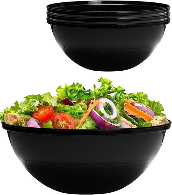 BESTVIP 150 Oz Black Plastic Serving Bowls, 4 Pack