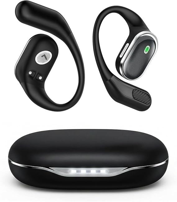 TRAUSI Wireless Earbuds Bluetooth 5.4 Headphones, IPX7 Waterproof Stereo Earphones with Noise Cancelling Mic, Open Ear Buds with Ergonomic Ear Hook for Fitness/Sports/Travel (Black)