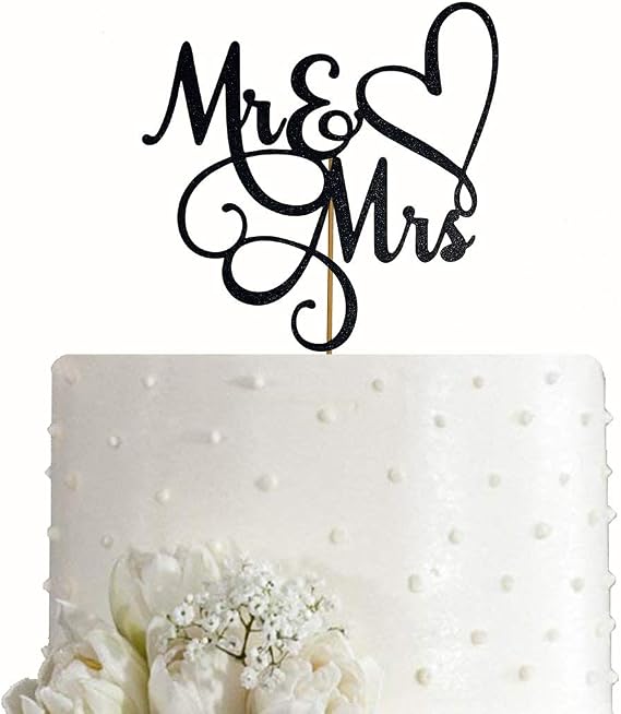 Mr and Mrs Cake Topper, Bride and Groom Sign Wedding, Engagement Cake Toppers Decorations, Double-faced Black Glitter