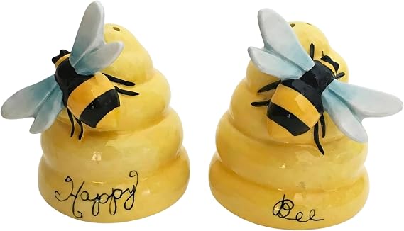Blue Sky Ceramics Happy Bee Salt & Pepper Set, Multi (19247)