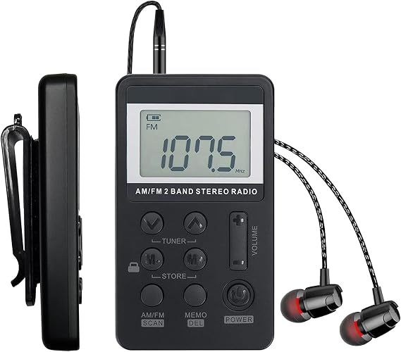 SWDSTP Portable Radio AM FM, Personal Mini Radio with Excellent Reception, Digital Tuning LCD Display, Earphone, Removable Back Clip, Easy Key Operation, Rechargeable Pocket Radio for Walking, Jogging