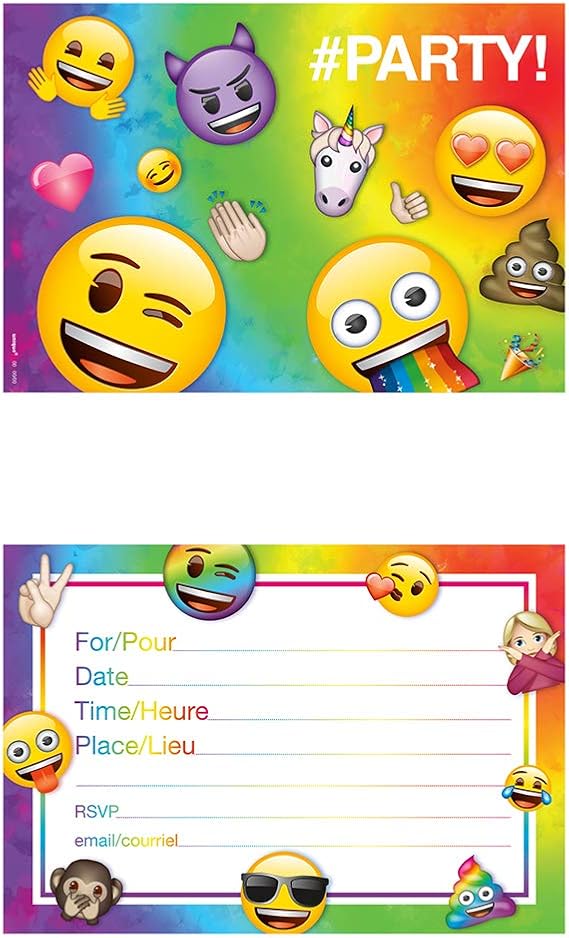Unique Rainbow Fun Emoji Invitations (8 Count) - Premium, Colorful & Expressive Party Invites for Kids and Teens