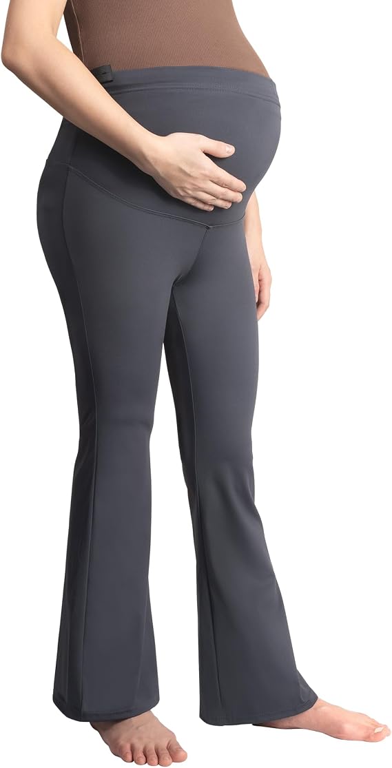 Maternity Yoga Pants Flare Pregnancy Pants for Women Over The Belly - Pregnant Yoga Pants for Work Casual Maternity Leggings Grey