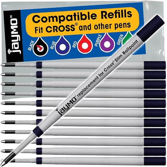 Replacement for Cross Slim 8783 - Ballpoint Pen Refill - 12 Black