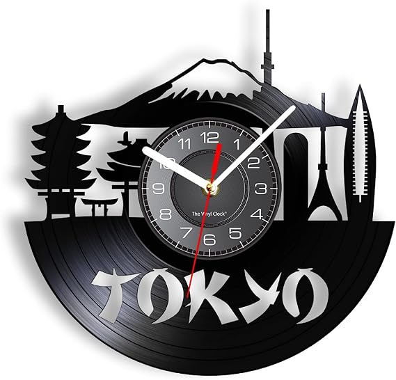 Silent Wall Clock 12 inch Japan Tokyo Skyline Decorative Wall Clock For Enterprise Office Japanese Cityscape Vinyl Album Record Watches Japan Souvenir For Wall Art Decor