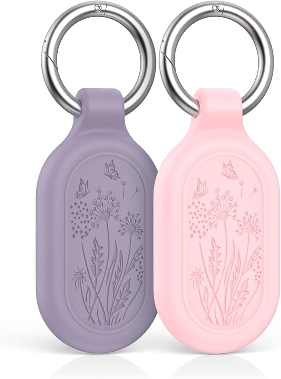 2 Pack for Galaxy SmartTag2 Case, TUDIOW Waterproof Full Protective Silicone Case Anti-Lost Scratch Resistant Protective Cover for Smart tag2 for Keys Pets Luggage Wallet (Pink+Purple)