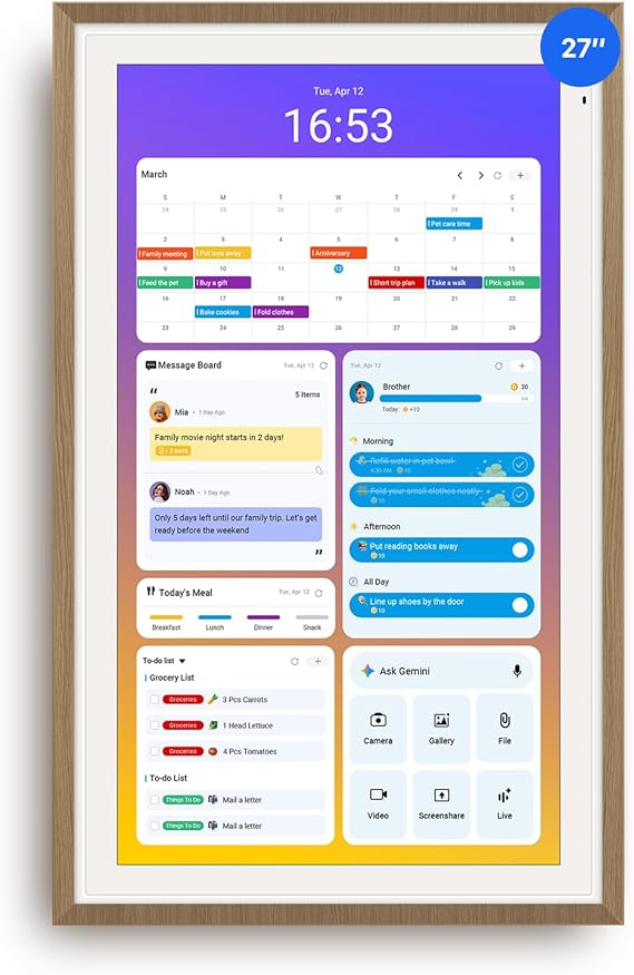 Apolosign 27-inch Digital Calendar, No-Subscription, Smart Wall Planner with Calendar Sync, Chore Chart, Meal, Apps & Dashboard, Electronic Touchscreen Display for Family Schedules, Dual Mode (Teak)