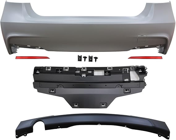 Fit 2012-2018 BMW F30 Rear Bumper Cover Single Muffler Outlet | IKON MOTORSPORTS, 3 Series M-Tech M Sport, Rear Bumper Conversion Diffuser, 2013 2014 2015 2016