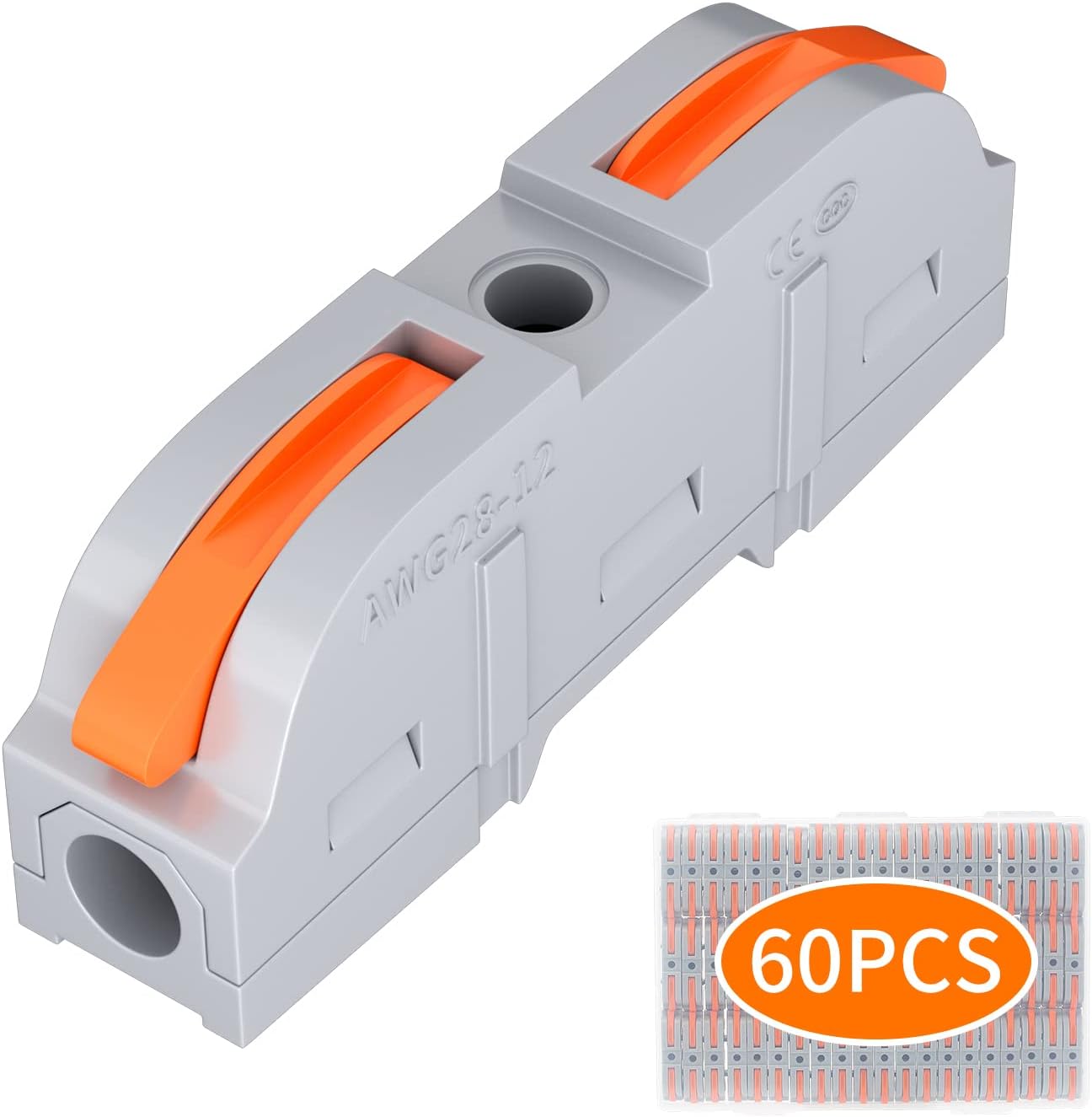 Joinfworld 60 PCS Wire Connectors Kit, 1 to 1 Inline Electrical Lever Wire Connectors Nuts Push-in Quick Conductor Combination Compact Splicing Connectors 28-12 AWG
