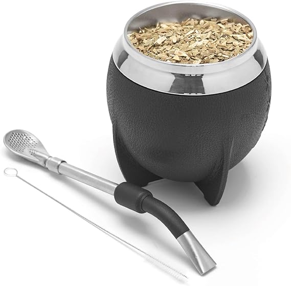 BALIBETOV 9.4 fl oz Yerba Mate Set Mate Cup, Bombilla & Cleaning Brush Double-Wall Insulated BPA-Free Easy to Clean