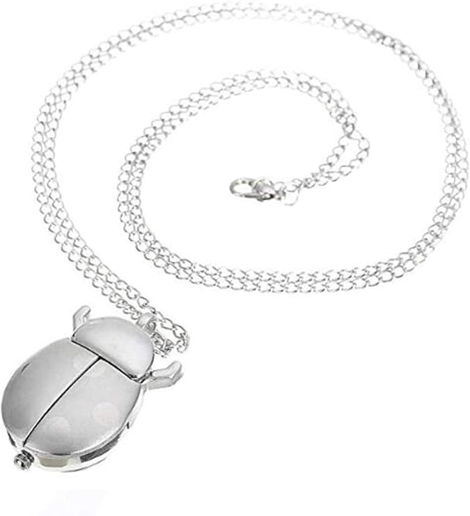 Gold Sliver Stainless Steel Ladybug Pocket Watch W/Long Chain | Ladybug Pocket Watch