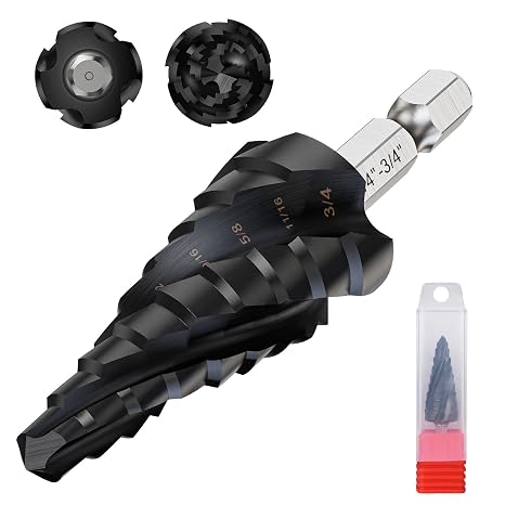 1/4"-3/4" Step Drill Bit for Metal, Four Spiral Flute M35 Cobalt Drill Bit, 1/4" Hex Shank Quick Change Unibit Step Bits for Stainless Steel, Copper, Aluminum, Wood, Plastic