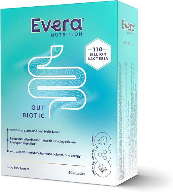 Gut Biotic, 60 Capsules - Supports Digestion, Immunity, Hormone Balance & Energy | 110 Billion Bacteria | Pre, Pro & Post Biotic Blend + Essential Vitamins and Minerals