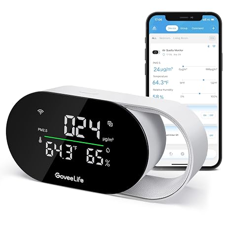 GoveeLife Smart Air Quality Monitor with PM2.5 H5106, LED Display Wired | Indoor temperature humidity sensors, 2s refresh,