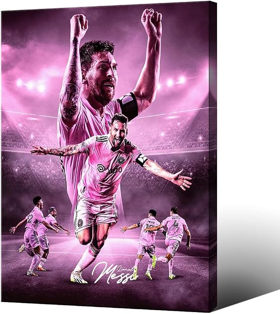 Framed Soccer Superstar Lionel Messi Signed Poster For Kids Fans Room Bedroom Wall Decor-Sports Star Posters Canvas Art Print Picture For Teen Boy Birthday Gifts