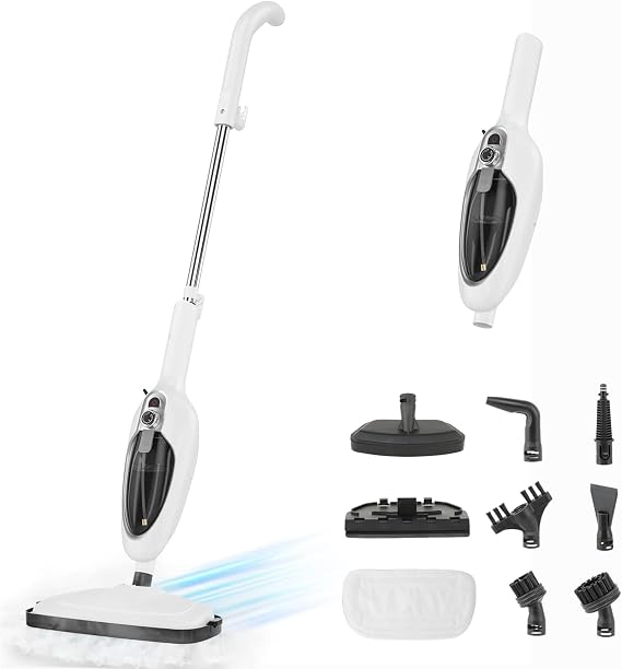 Buharlı Temizlik Makinesi, 1300W Güçlü Buhar ve 10 Farklı Aparatlı Etkili Temizlik, 100 Derece Sıcak Buhar, 3 Farklı Ayarlanabilir Mod, 15 Saniyede Hızlı Isınma, Basınçlı Buharlı Temizleme Cihazı