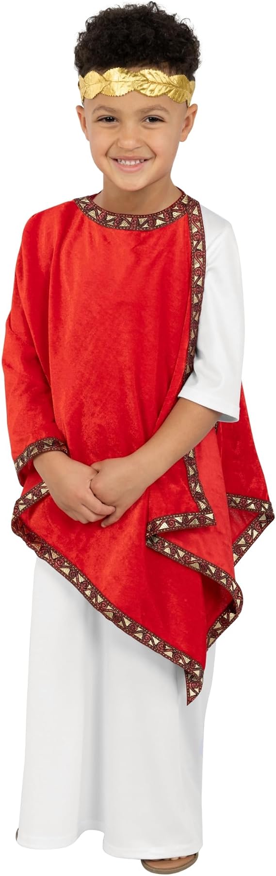 Fun Shack Roman Emperor Costume Kids Roman Costume Greek Toga Fancy Dress Halloween Costumes for Boys S M L XL | White Tunic with Red Robe Featuring a Gold, Red Patterned Hem Included, Perfect for Halloween, Fun for Fancy Dress