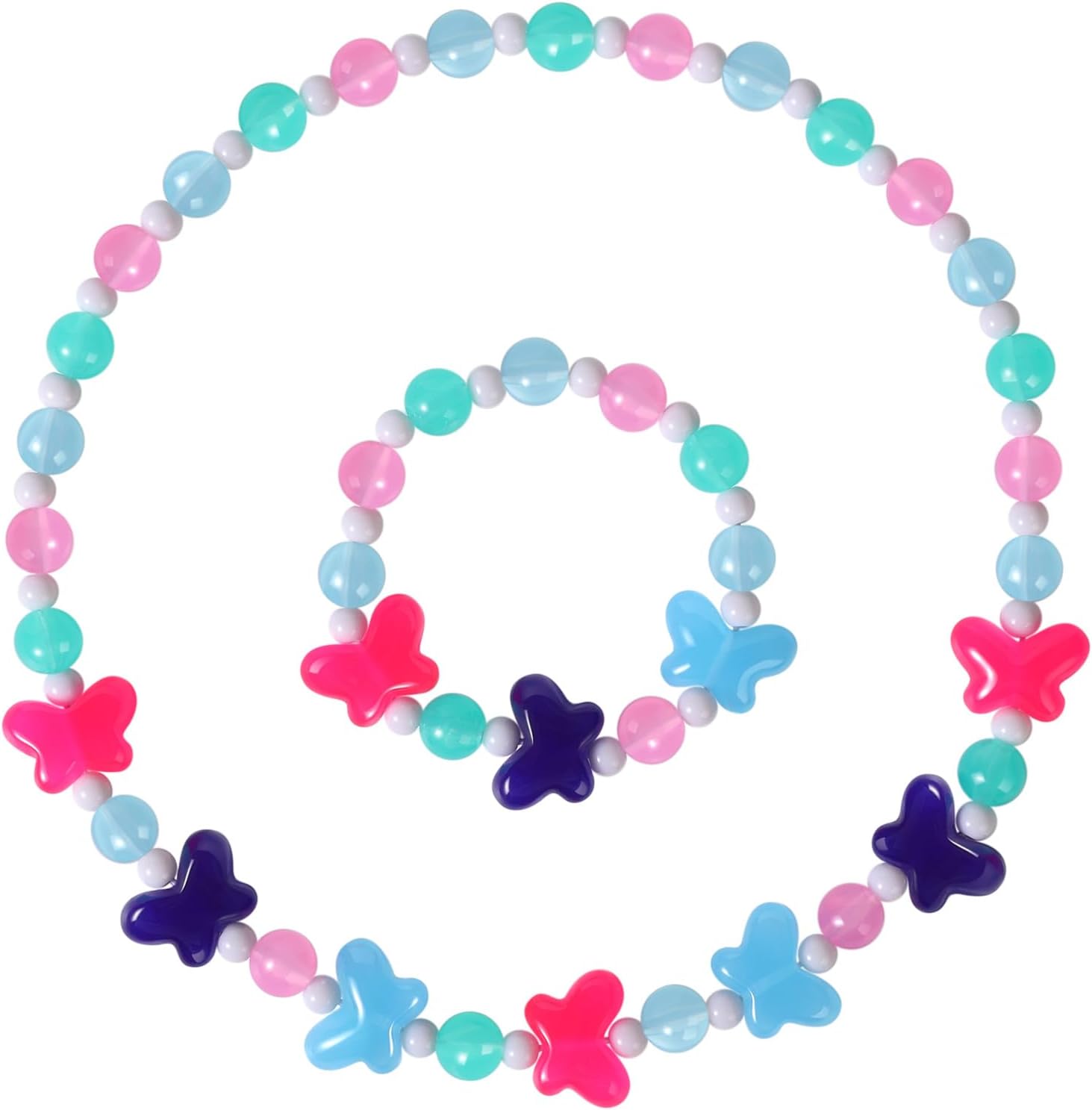 Girls Jewelry Set - Cute Butterfly Beads Necklace Bracelet-Toddler Girls Butterfly Jewelry - Stretchy Chunky Costume Jewelry Present Toy-Style 1