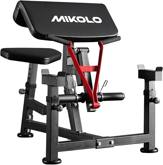 Mikolo Preacher Curl Bench, Plate Loaded Bicep Curl Machine, Bicep Workout Equipment,2 in 1 Arm Training Machine for Home Gym