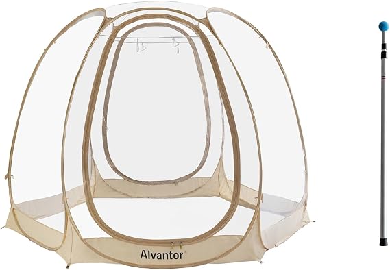 Alvantor Pop Up Bubble Tent - 10 x 10 Instant Igloo Tent - 4-6 Person Screen House for Patios - Large Oversize Weather Proof Pod - Cold Protection Camping Tent - Beige