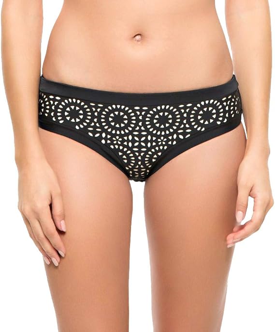 Laser Cut Cheeky Brief Bikini Bottom (Large, Jet Black)
