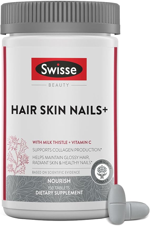 Swisse Biotin Hair Skin and Nails Vitamins for Women & Men | 5 Months Supply | Milk Thistle, Biotin, Vitamin C, Zinc & Iron | Supports Hair Growth & Collagen Production | 150 Tablets