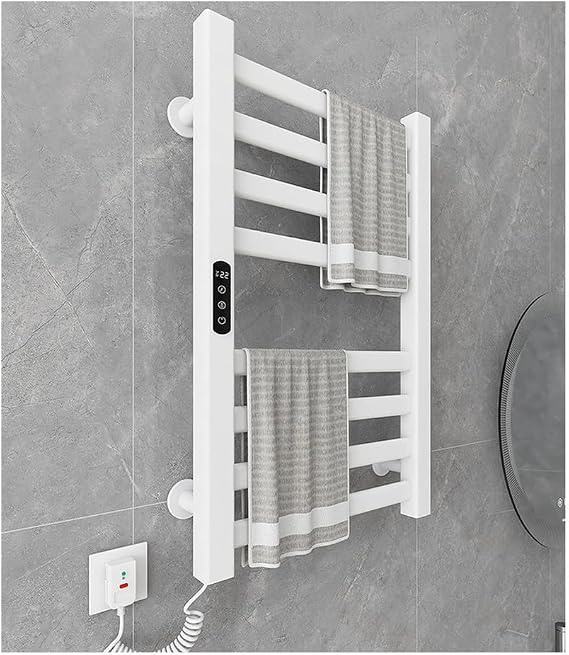 Heated Towel Racks for Bathroom, Electric Towel Warmer Wall Mounted 8 Bars with Built-in Timer, Towel Drying Rack with Temperature Adjustment 86-158F / 30-70C,A White,Left Line