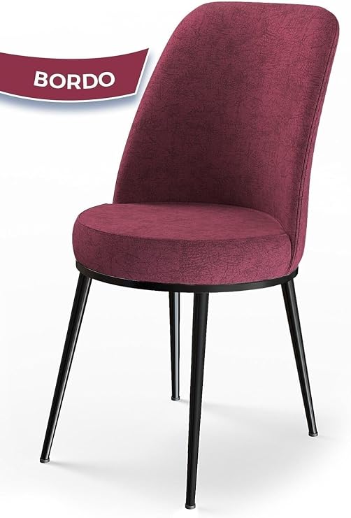 Concept Dexa Serisi Yemek Odası Sandalyesi, Metal Siyah İskelet, Jerry Kumaş, Bordo