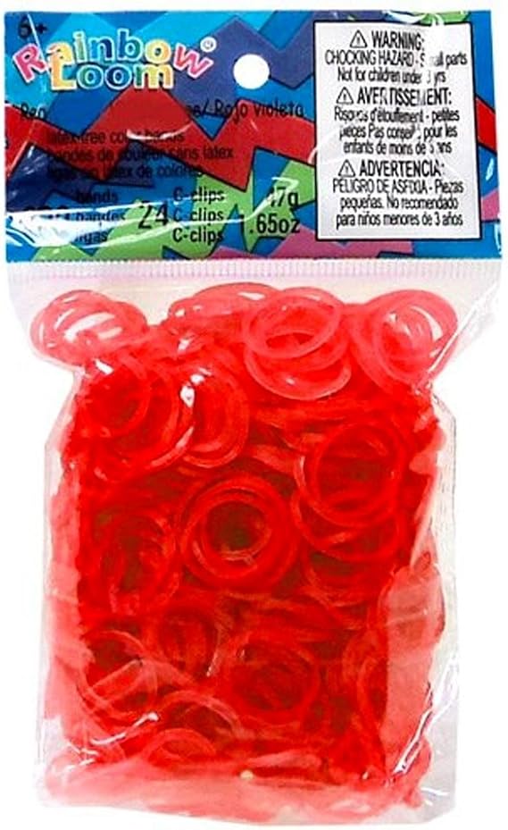 Rainbow Loom Official 600 Ct. Jelly Rubber Band Refill Pack, Includes 25 C-Clips, Red