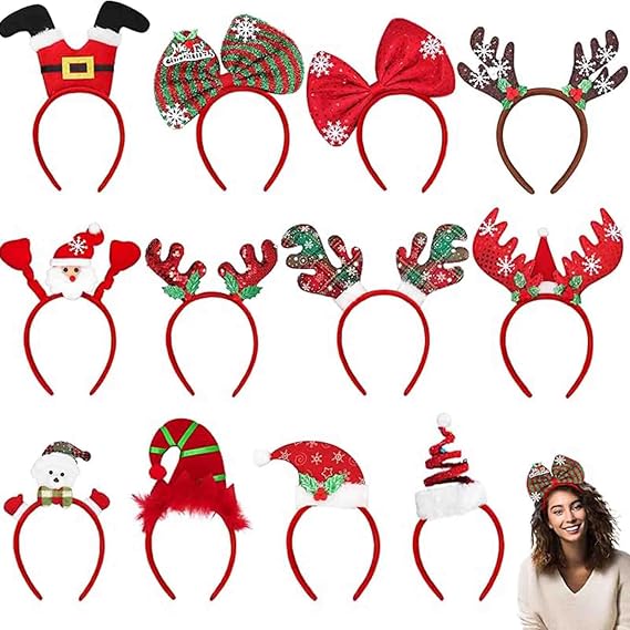 12PCS Christmas Headbands for Adults Bulk,Xmas Headwear Party Favors for Women,Santa Hat Headband