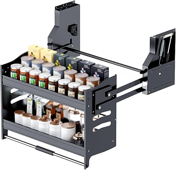 2 Tier Pull Out Cabinet Organizer Aluminum Cabinet Pull Out Shelf System Space Saver Board For Kitchen Appliances Lift Upper Cabinet(Cabinet 900mm)