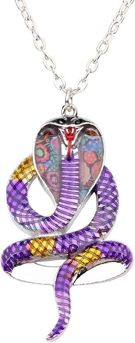 DUOWEI Cobra Naja Snake Necklace Floral Enamel Pendant Animal Jewelry 18'' Chain