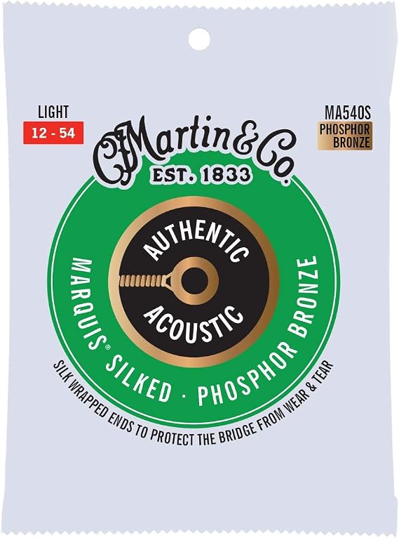 Martin Authentic Acoustic Marquis Silked Guitar Strings Phosphor Bronze, Light Gauge | Warm, Balanced Tone with Bridge Protection | Silk-Wrapped Ball Ends