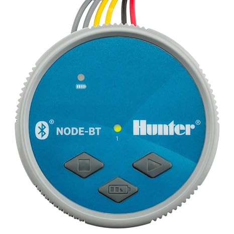 Hunter NODE-BT-100 Battery Sprinkler Timer, 1-Zone Controller with Solenoid | Bluetooth battery irrigation controller with DC-latching solenoid, app control, for drip or remote systems