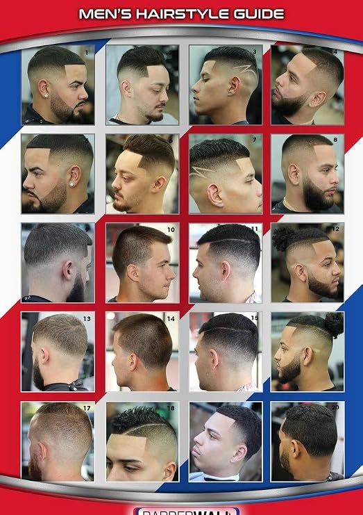 Barber Poster - Barber Shop Poster - Features Latinos with Modern Haircuts, Laminated for Fade Prevention - Dimension: 24 x 36 Inches in Size. Great Images Barbers Will Love