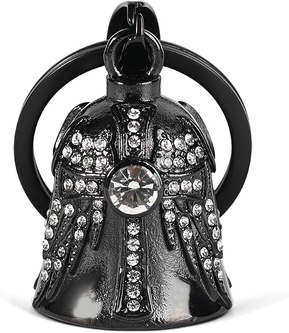 Birthstone Angel Wings Guardian Bell for Motorbikes: Cross Gremlin Bell Motorcycle, Keychain Key Rings Motorbike Accessories Lucky Viking Gifts for Men and Women