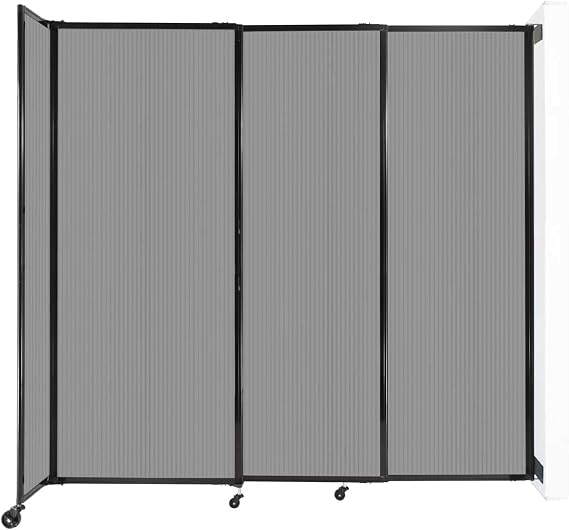 Versare Wall-Mounted Polycarbonate StraightWall Sliding Room Divider | Adjustable Widths | Freestanding Telescoping Partition Separator | 7'2" Wide x 6'10" Tall Light Gray Fluted Polycarbonate Panels
