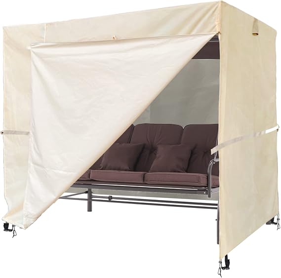 Ourdoor Swing Cove,3 Triple Seater Hammock Cover Garden Swing Cover Garden Hammock Glider Chair Cover Outdoor Swing Cover UV Resistant Swing Canopy Cover(80 * 59 * 72inch) Beige